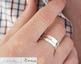 FATHER'S DAY GIFT • Memorial Custom Signature Mens Ring • Actual Handwriting Band Ring • Eternity Ring • Wedding Band • Unisex Ring • RM23
