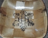 Christmas Snowflake hand painted engraved NATURAL bamboo wooden bowl unique fruit / egg basket / nic naks table decor #christmas