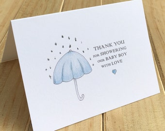 Baby Shower Thank You Cards, Baby Boy Shower Thank You Cards, Set of 10, Sparkly Shower Thank You Cards, Hand finished Thank You Cards