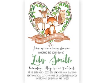 Woodland Baby Shower Invitation, Fox, Boy Baby Showern, Printable Invite (580)