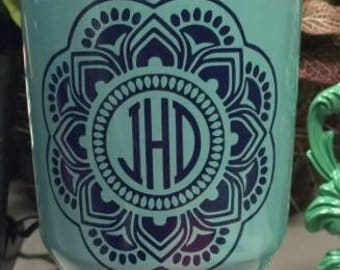 Mandala Monogram Decal - Yeti sticker - Tumbler Decal - Monogram sticker - Monogram Yeti Decal