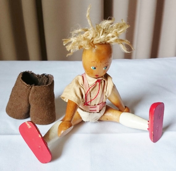 Vintage Wooden Jointed Polish Boy Doll Wooden Peg by NQRAntiques