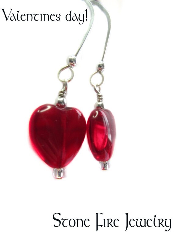 925 Sterling Silver red heart earrings made with large