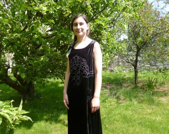 A Flappers Black Velvet Evening Dress Studded with Rhinstones, Circa 1929