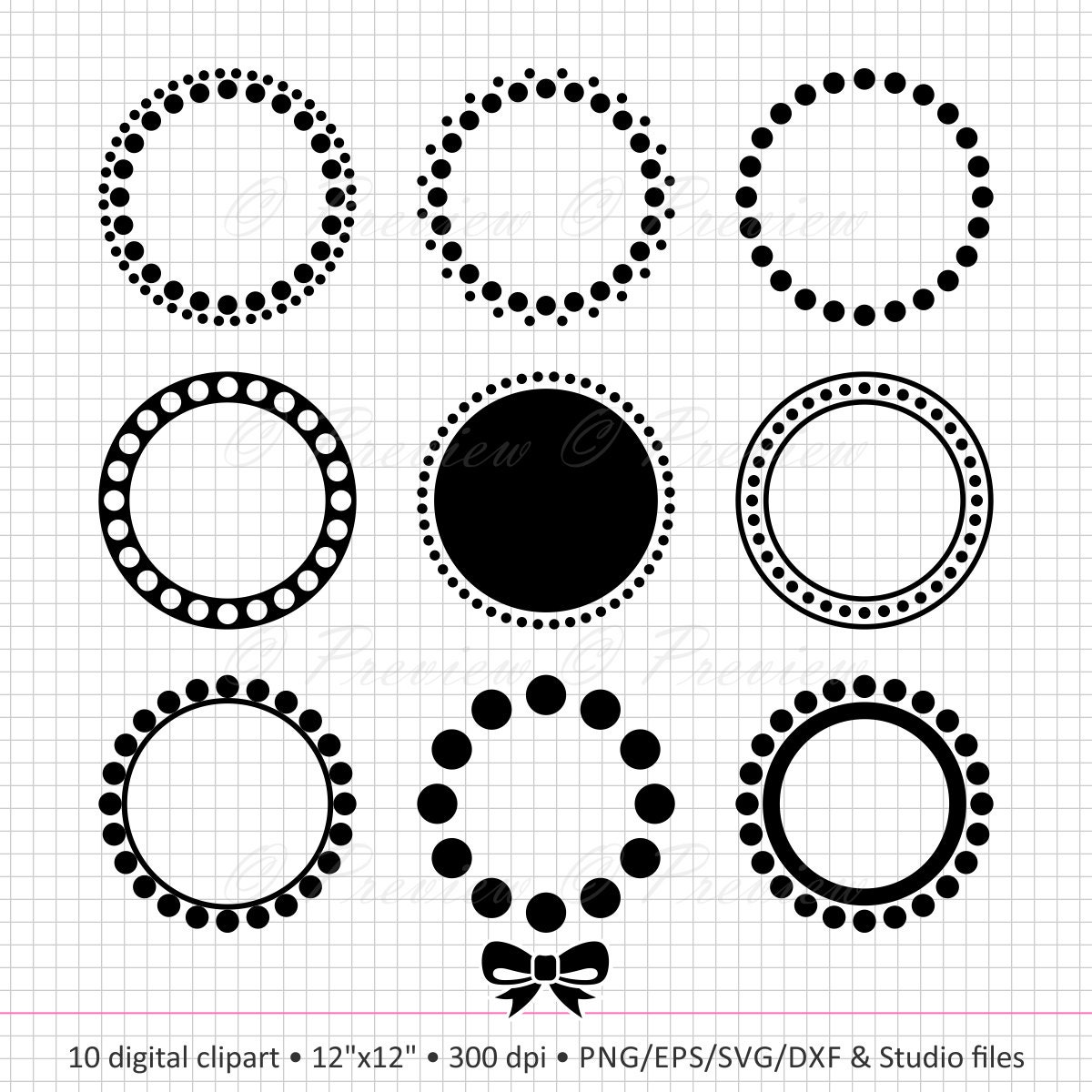 Buy 2 Get 1 Free Digital Clipart Circle Monogram Dot Frame