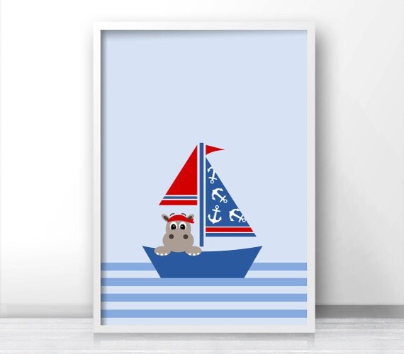 Sailboat Baby Art Nautical Nursery Print Boy Nursery Wall