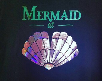 mermaid shirt, holographic, mermaid, holographic t shirt, mermaid gift, mermaid top, mermaid shell shirt, mermaid at heart, mermaid at heart