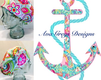 Scrub Cap or Chemo Hat-Lilly Pulitzer Inspired Surgical Hat-Handmade Item by Ava Greys Designs on Etsy, Scrub Hat, Surgical Hat