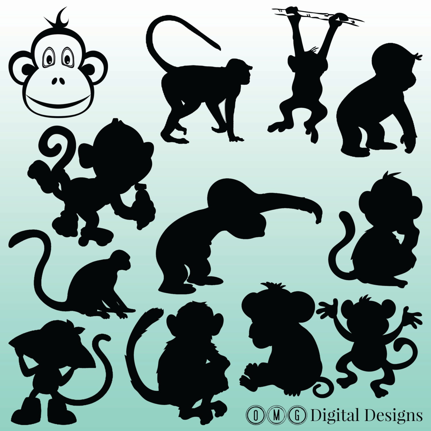 monkey clip art etsy - photo #33