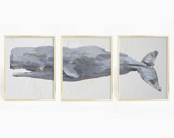 Sperm Whale Print, Set of 3 Prints, Mantel Print Nautical Decor, Ocean Art Print, Sea Life Print, Nautical Nursery, Digital Printables