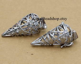 x0227-2pcs Triangle Pentagram Pendant Locket for Essential Oil Diffuser Necklace Making