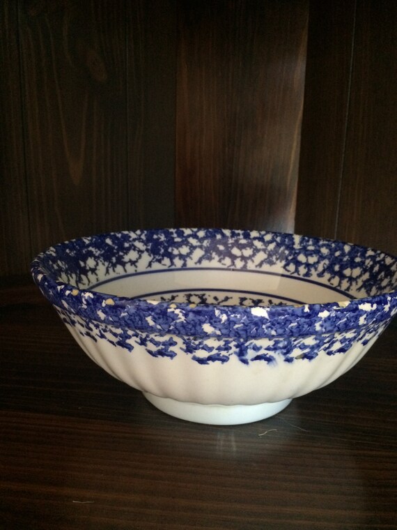 Vintage Blue & White Spongeware Bowl Made in Italy