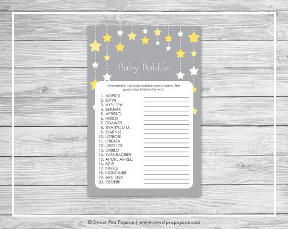 Twinkle Little Star Baby Shower Baby Babble Game Printable