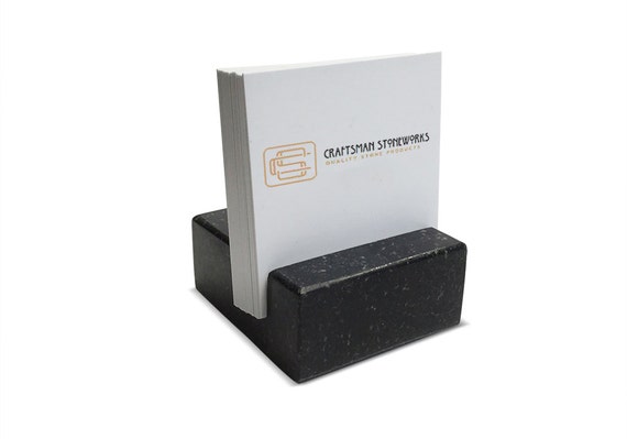 Square Business Card Holder Black Absolute Granite Fice