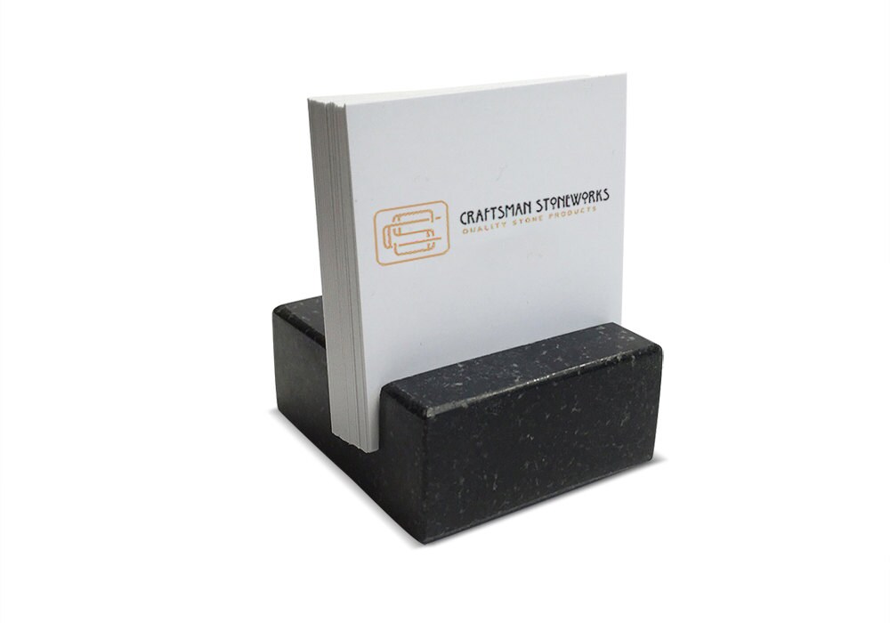 Square Business Card Holder Black Absolute Granite Office