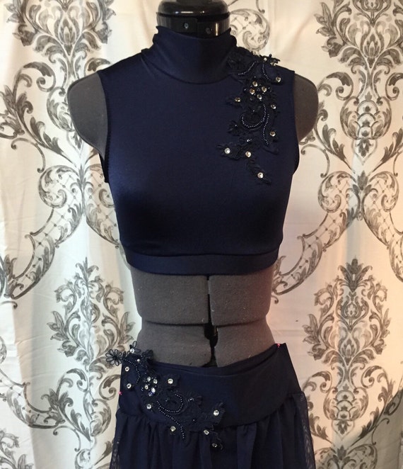 Navy blue lyrical dance costume by RougeDanceCostumes on Etsy