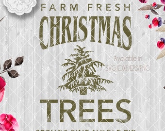 Vintage Rustic Christmas SVG File, Cut Files Christmas Tree Farm Vector Clipart Holiday Decor, Silhouette Cutting file design