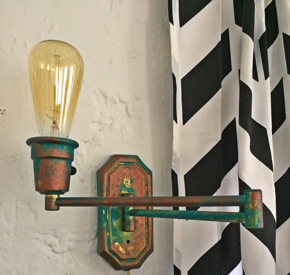 Vintage 70's Brass Swing Arm Wall Sconce Plug In Copper