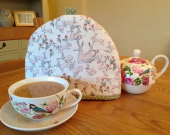 Tea Cosy, tea cozy. Small cosy in pretty Hare of Jack Rabbits on a cream base