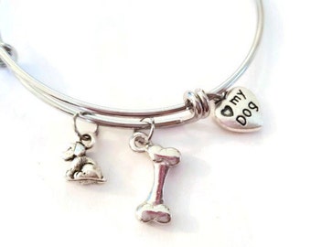 Dog charm bracelet - Dog bracelet - Puppy bracelet - Dog lovers bracelet - Dog bangle bracelet - I love my dog bracelet - Puppy