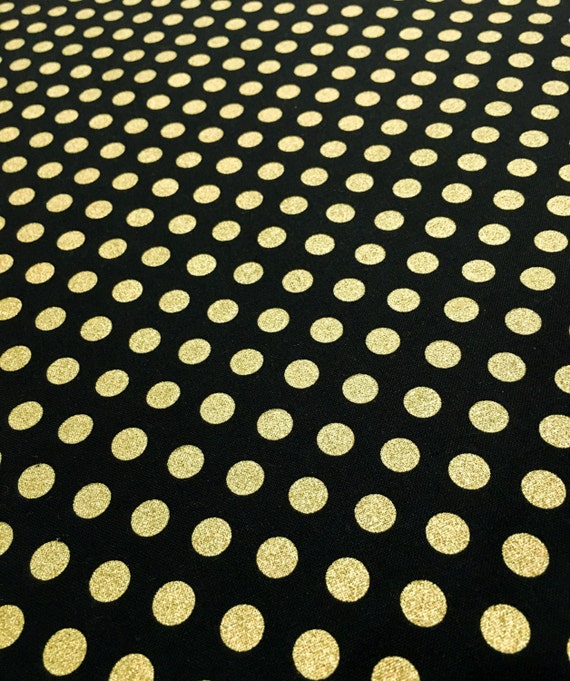Metallic Gold Polka Dot on Black Geometric Fabric Ideal for