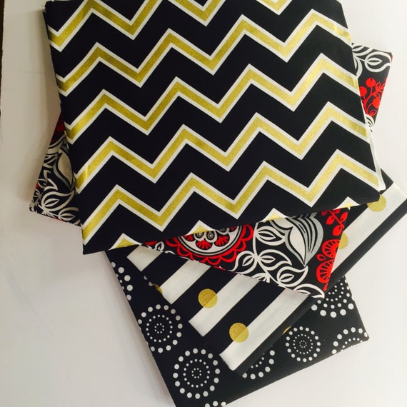 Geometric Gold Fabric Bundle 4 Modern Black White and Gold