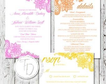 Mexican Wedding Invitation, Floral Wedding Invitation, Fiesta Wedding Invitation, Moroccan Wedding Invitation, Lace Wedding Invitation