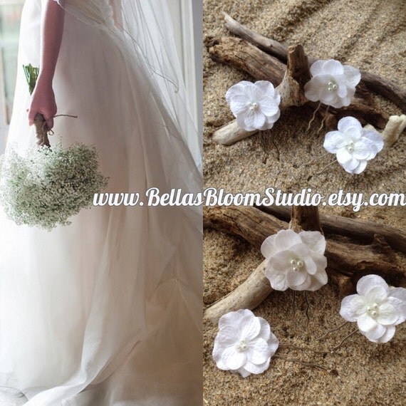 Set 5 Beach wedding Flowers Bridal Hair Pins by BellasBloomStudio