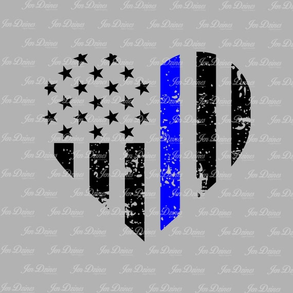 Download Blue Line Distressed Heart SVG DXF EPS Police heart Design