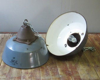 Vintage Hungarian blue enamel factory light, vintage Industrial lamp, pendant light, industrial lighting