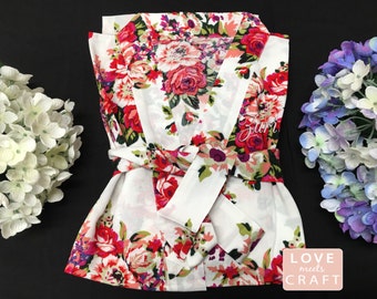 Cotton Floral Robes White Bride, Personalized Floral Robes Wedding Bridal Party Bridesmaid Gift Robes Monogram Bridal Shower Gifts