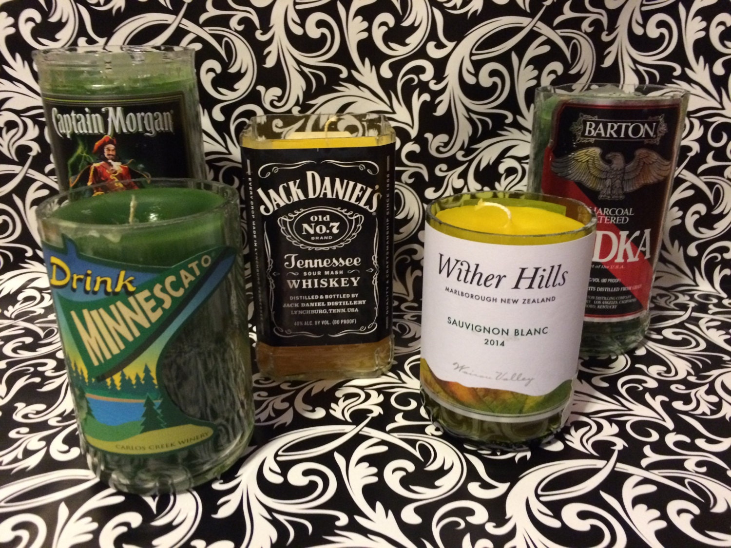 Liquor Bottle Candles by BandEDreamCreations on Etsy