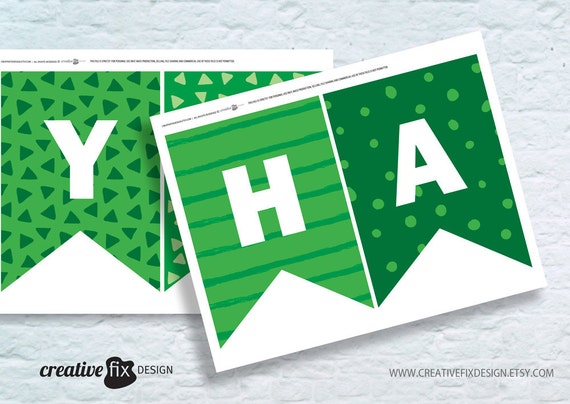 green happy birthday printable banner green tones bunting