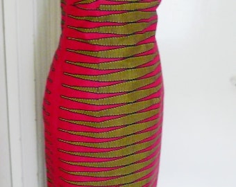 Fuchsia Pulse Ankara Column Dress, Women's Maxi Dress, Long Sleeveless African Wax Dress