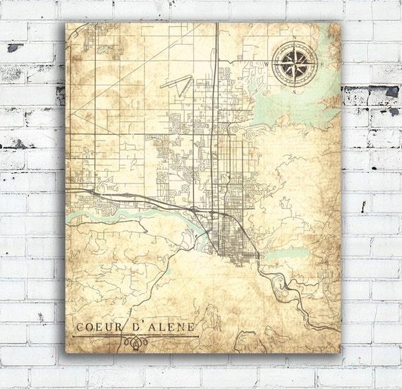 COEUR d'ALENE ID Canvas Print Idaho Vintage map Coeur