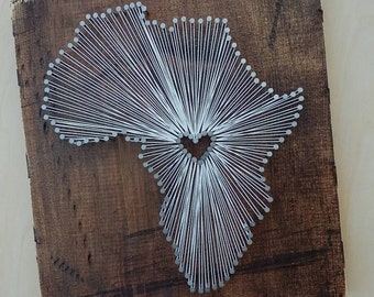 Africa String Art, State string Art, Africa Nail Art, Rustic Decor, custom sign, heart, home, love, adoption gift, 12x12