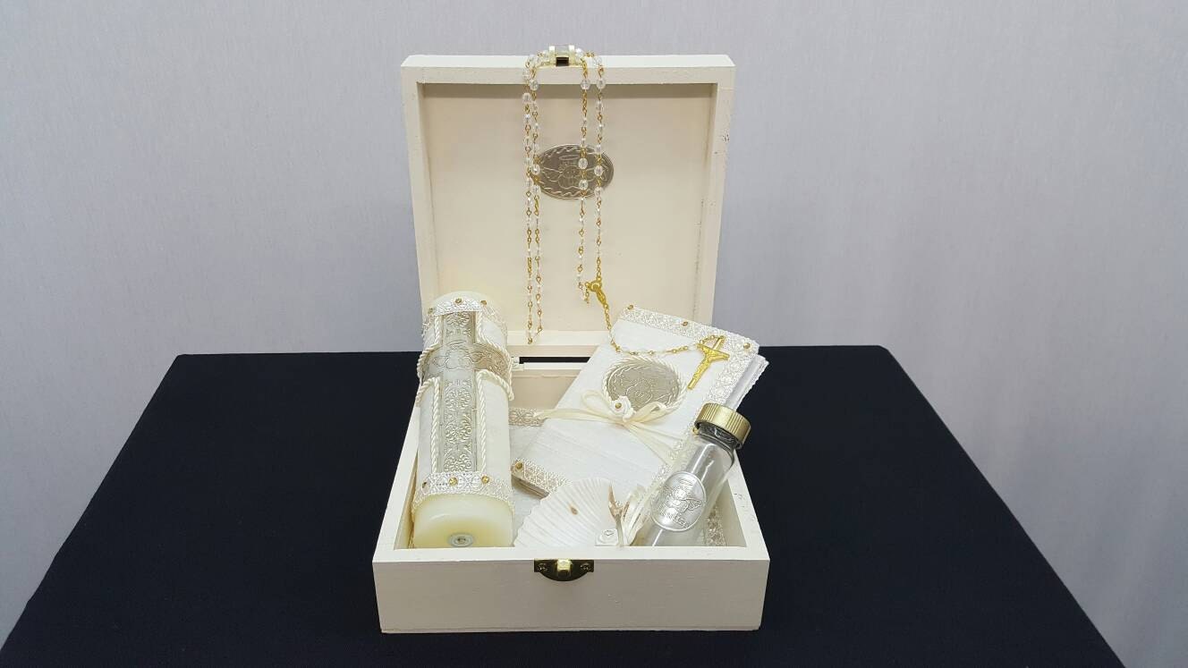 Baptism Christening Candle Wooden Keepsake Box Set de Vela