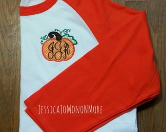 Monogram Pumpkin Shirt-Monogram Pumpkin Raglan Shirt-Fall Shirt-Fall Festival Shirt-Pumpkin Shirt-Orange Raglan Shirt