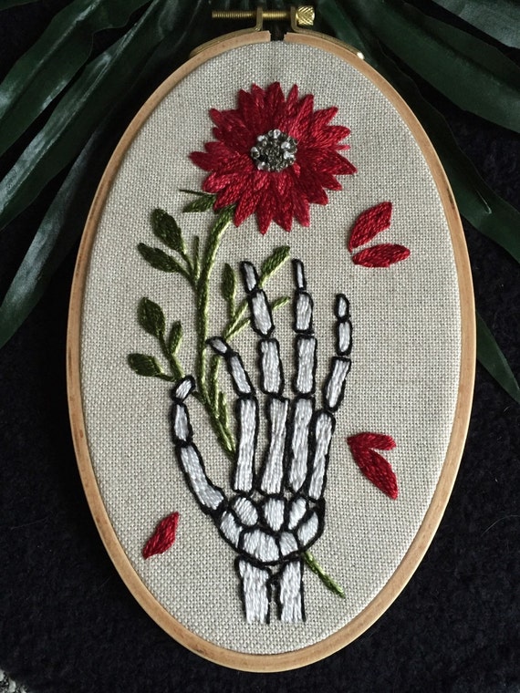 Embroidery hoop skeleton with flower