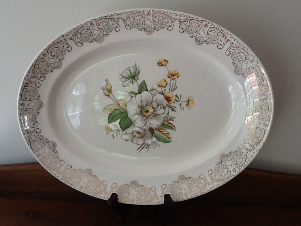 Paden City Pottery Vintage Platter Made in USA 1940-50 22 k.