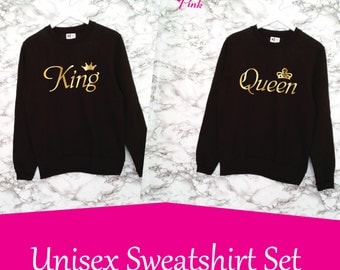 King and Queen Sweatshirt Set. Couple Sweaters. Matching Sweatshirts. Honeymoon Clothes. Mr and Mrs. Bride and Groom. Wedding Gift.