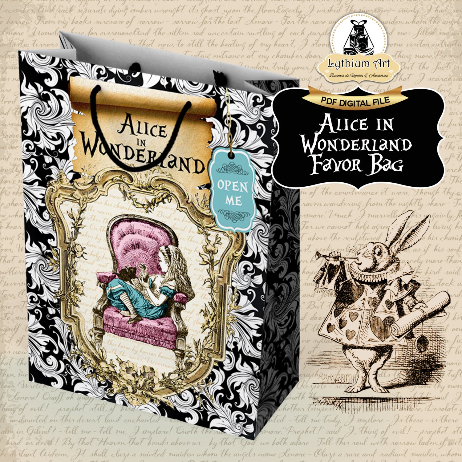 Alice in Wonderland Favor Bag Alice in Wonderland by LythiumArt