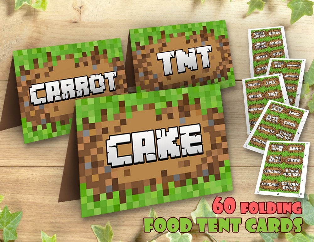 Mine Themed Food Tent Cards Table Signs Bag Toppers Video