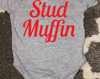 Baby Boy Valentines Day Outfit, Sweet Valentines Day Onesie, Stud Muffin, Valentine's Day Onesie, Baby's First, Infant Onesie