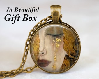 Gustav Klimt - Crying Woman Necklace Pendant Charm Gustav Klimt Crying Woman Jewelry Gustav Klimt Painting Famous Paintings Symbolist