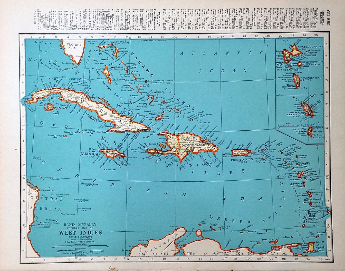 West Indies Map Vintage Map of West Indies Original Atlas