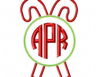 Monogram Candy Cane Applique Embroidery Design, Christmas/Holiday Design, 4x4, 5x7, 6x10 Hoop, Instant Download