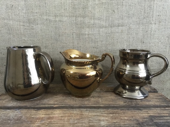 Copper Jug - Bronze Jugs - Prinknash and Gray's Pottery Lustreware Jugs - Metallic Interior Home Decor - Set of 3 Copper Jugs