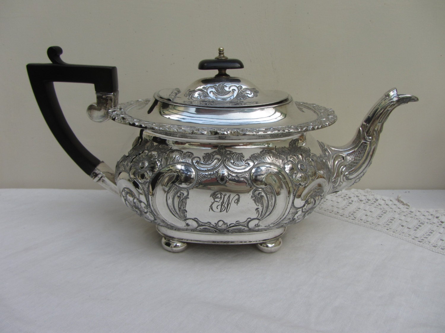 RESERVED for RILEY Antique ornate silver plated tea pot James