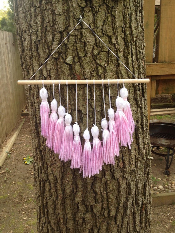 Magenta/Mint Green Tassel Macrame Wall Hanging Triangle